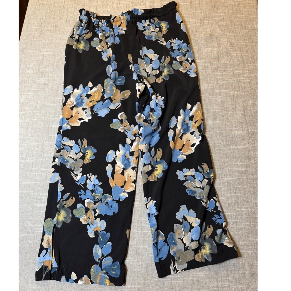 Jules & Leopold Floral Wide Leg Pull On Crop Pants Black Blue CHU24829 Small - Picture 8 of 10